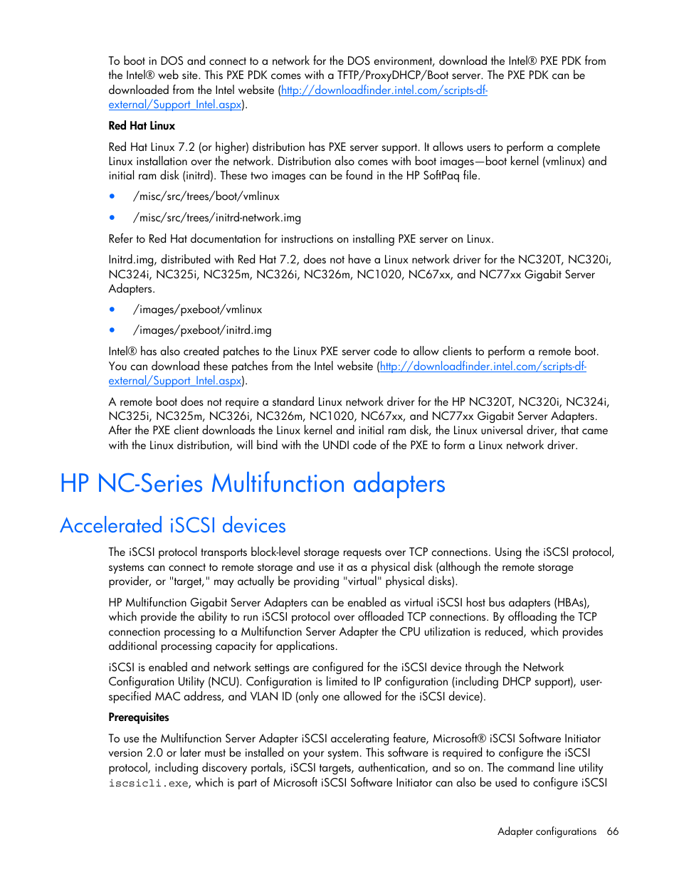 Hp nc-series multifunction adapters, Accelerated iscsi devices | HP 441877-00B User Manual | Page 66 / 176