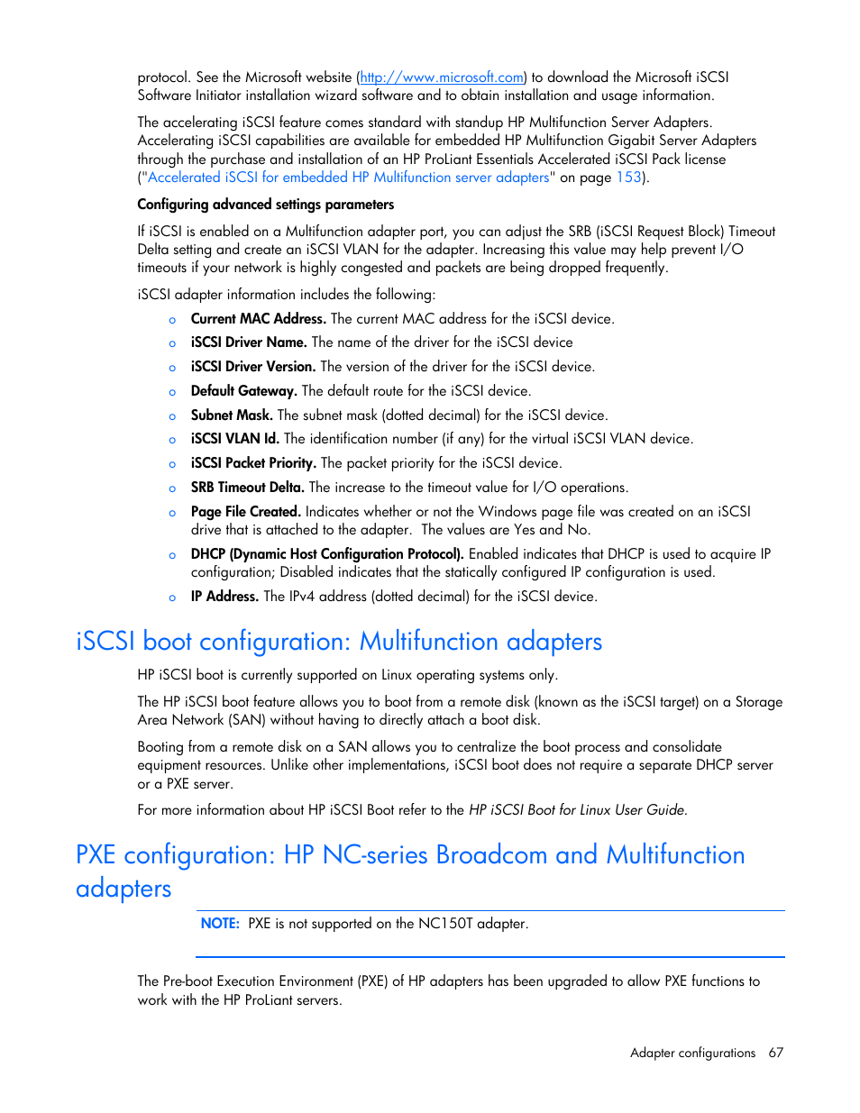 Iscsi boot configuration: multifunction adapters | HP 441877-00B User Manual | Page 67 / 176