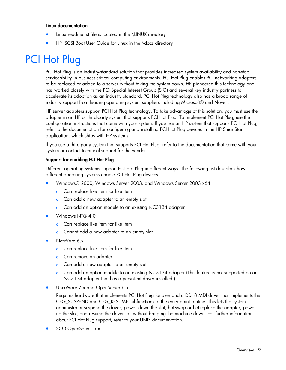 Pci hot plug | HP 441877-00B User Manual | Page 9 / 176