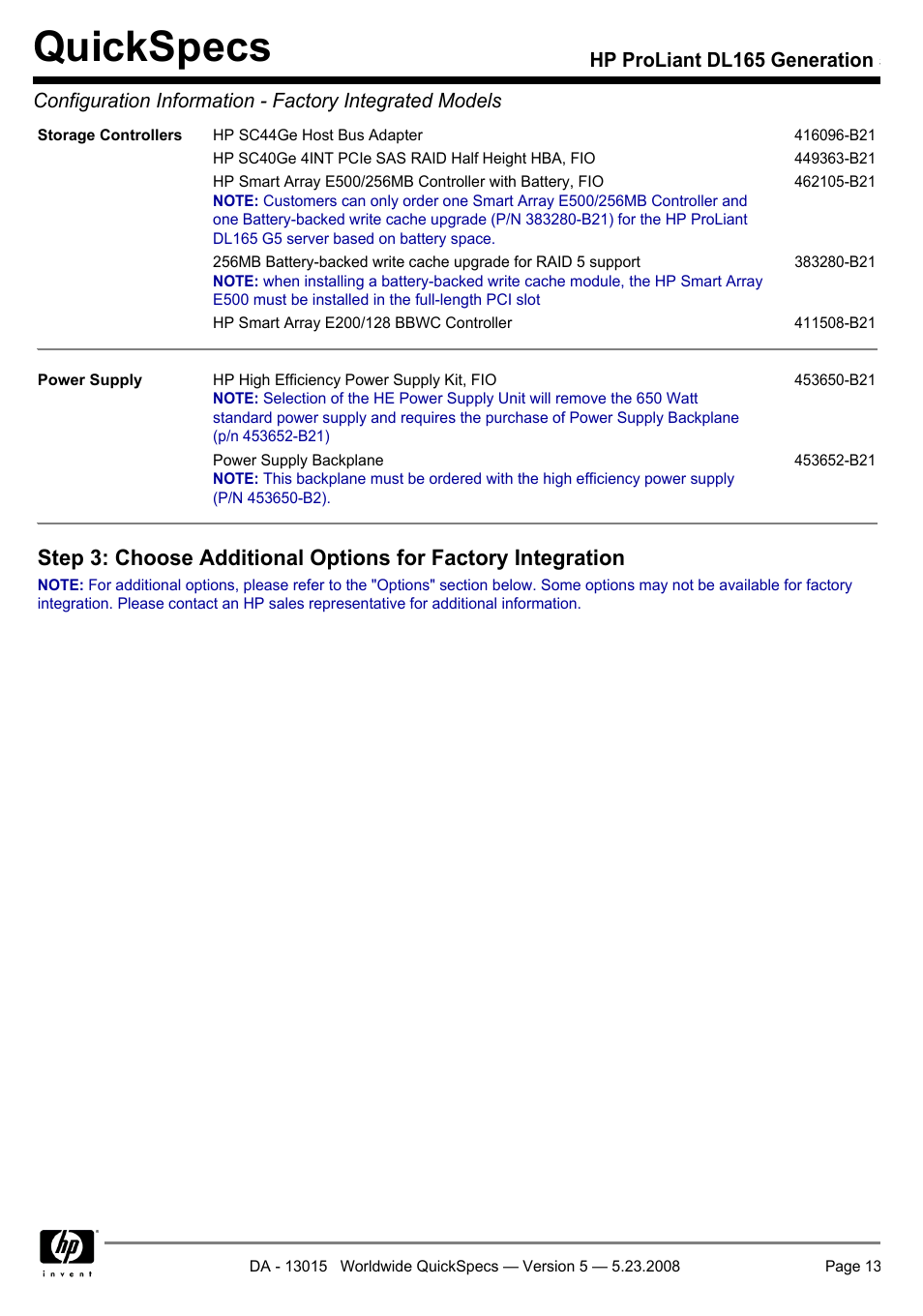 Quickspecs | HP ProLiant DL165 User Manual | Page 13 / 30