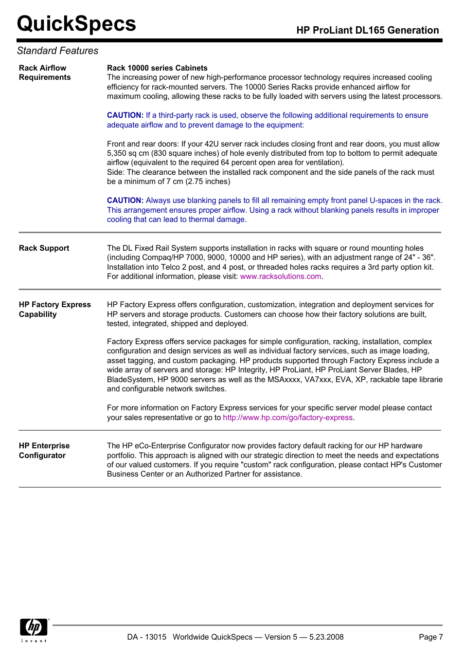 Quickspecs | HP ProLiant DL165 User Manual | Page 7 / 30