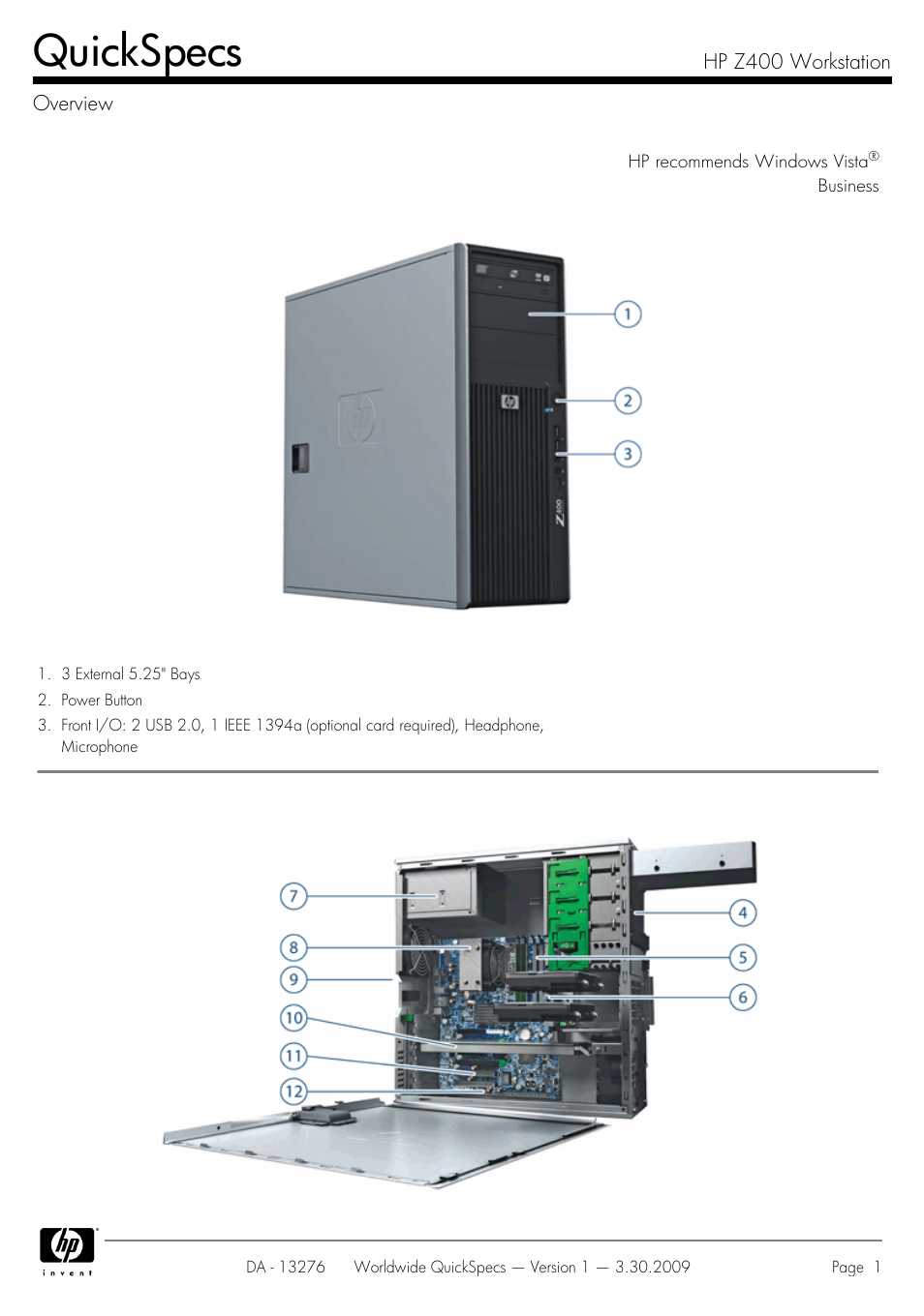 HP Z400 User Manual | 54 pages