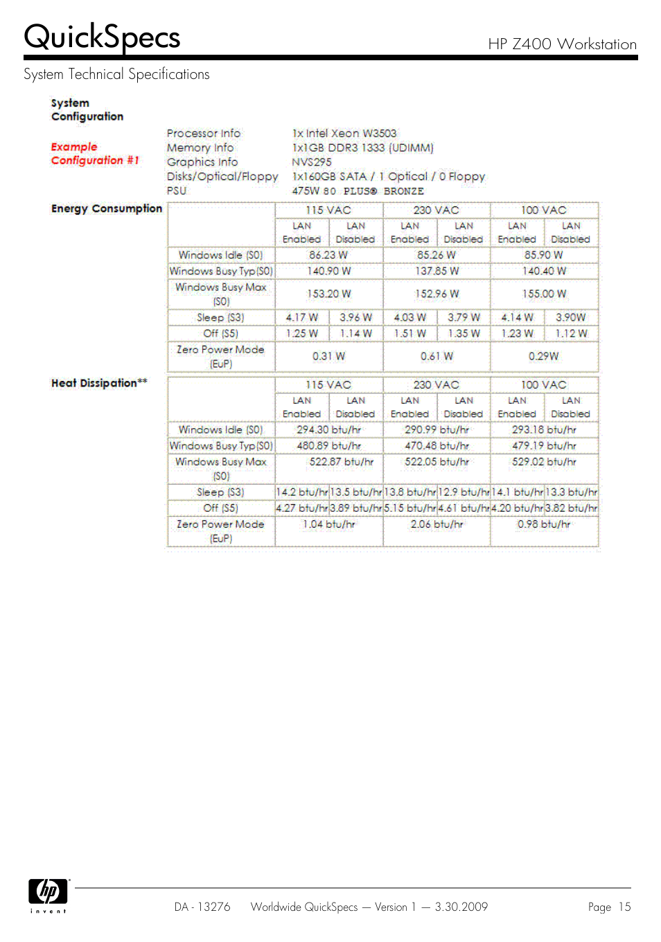 Quickspecs | HP Z400 User Manual | Page 15 / 54