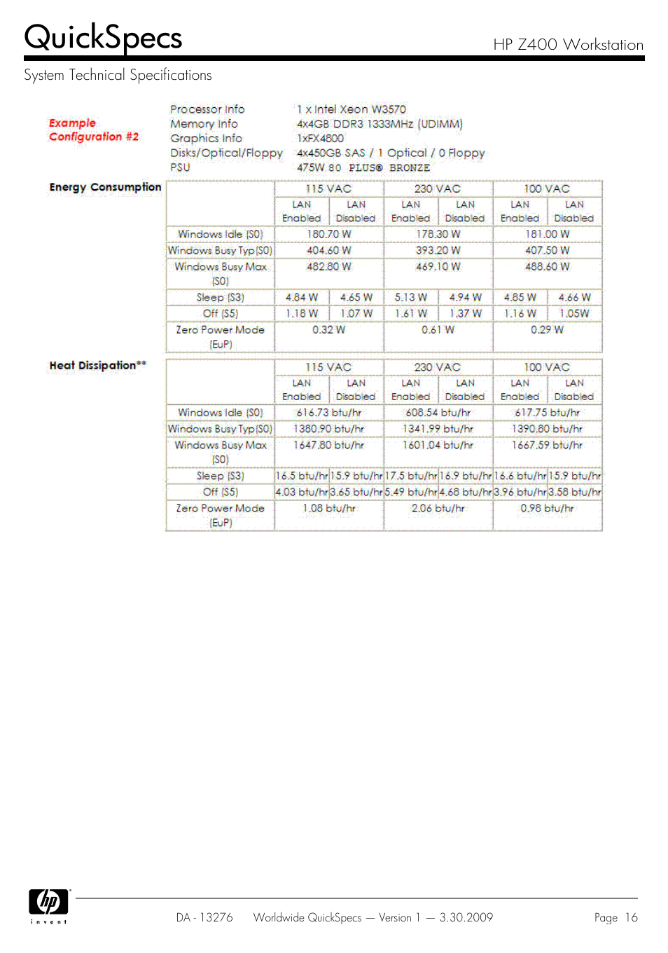 Quickspecs | HP Z400 User Manual | Page 16 / 54