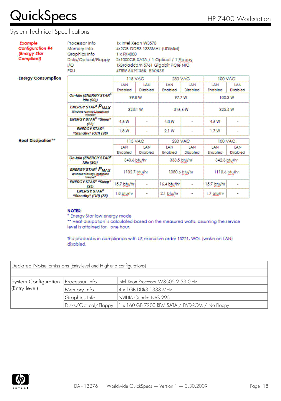 Quickspecs | HP Z400 User Manual | Page 18 / 54