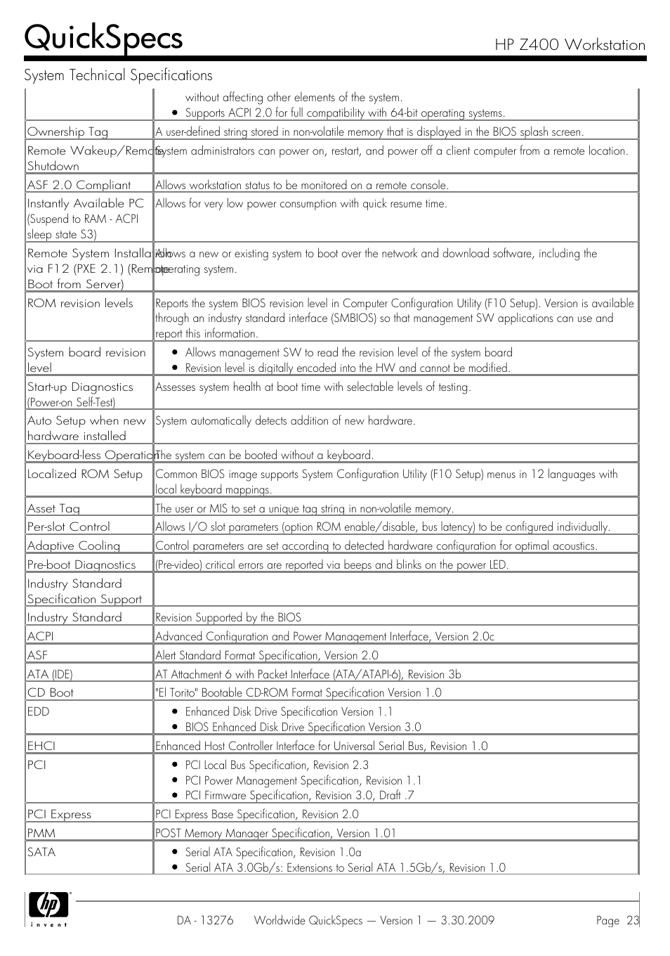 Quickspecs | HP Z400 User Manual | Page 23 / 54