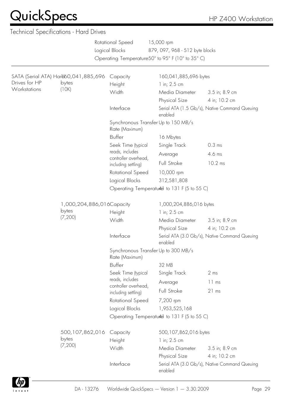 Quickspecs | HP Z400 User Manual | Page 29 / 54