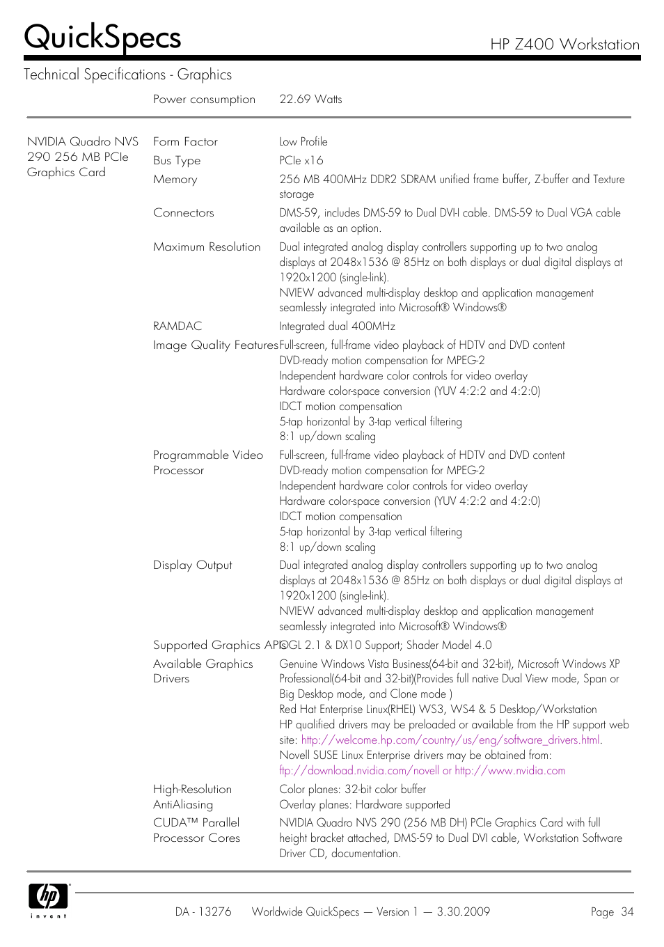 Quickspecs | HP Z400 User Manual | Page 34 / 54