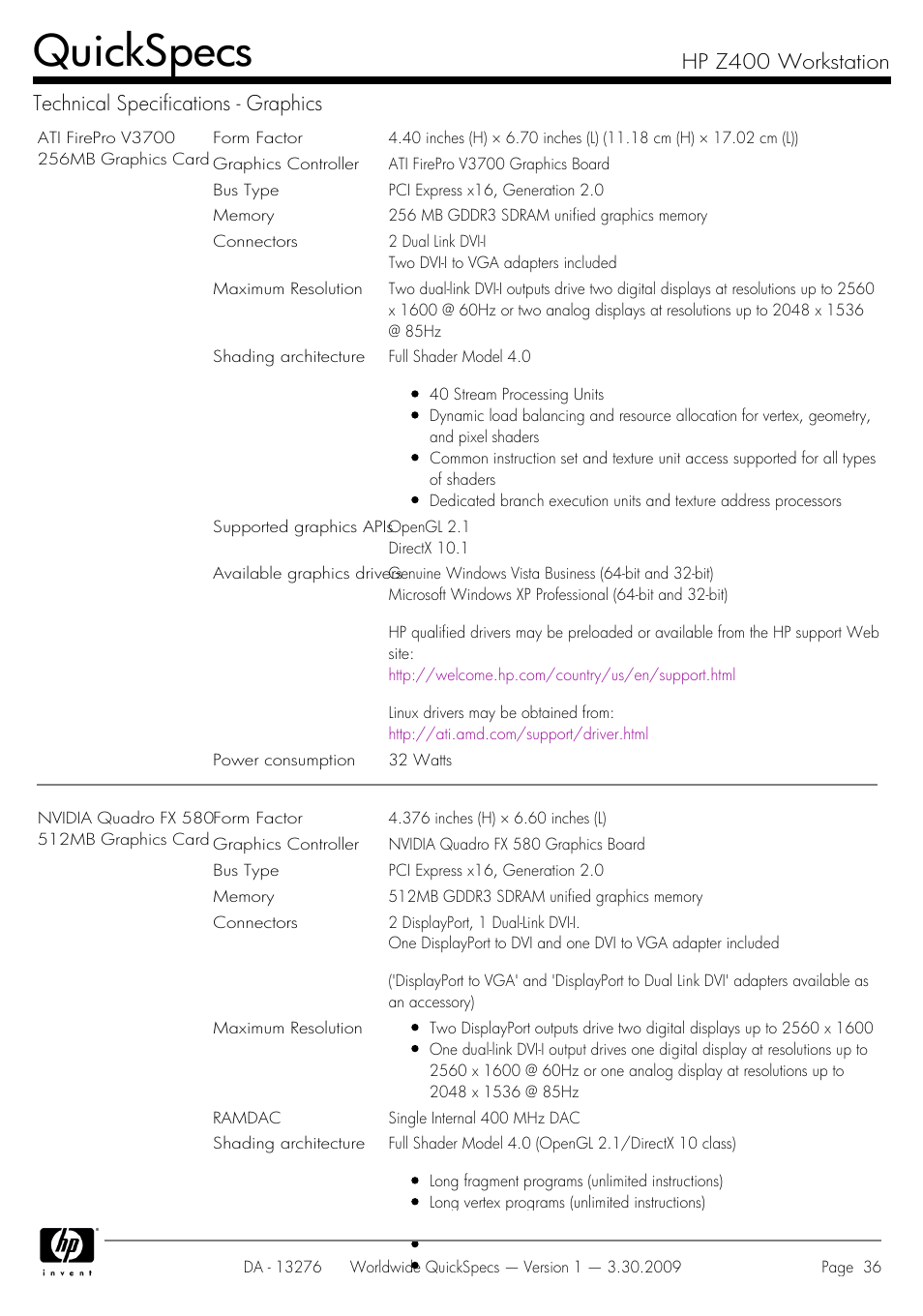 Quickspecs | HP Z400 User Manual | Page 36 / 54