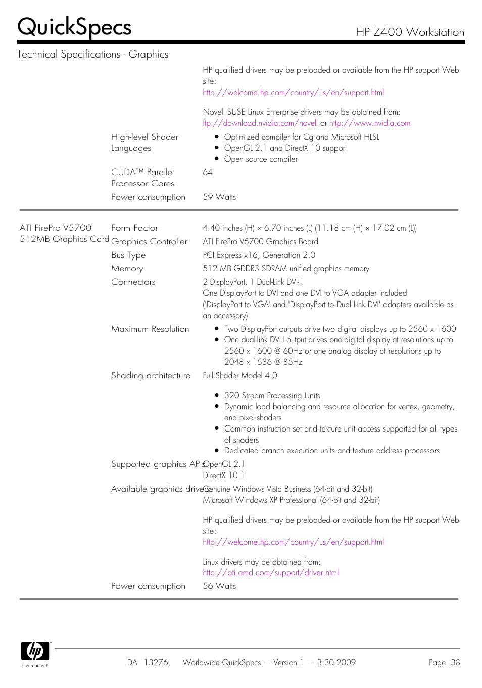 Quickspecs | HP Z400 User Manual | Page 38 / 54