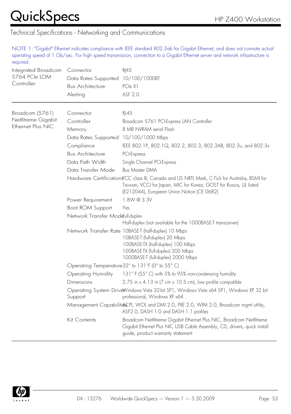Quickspecs | HP Z400 User Manual | Page 53 / 54