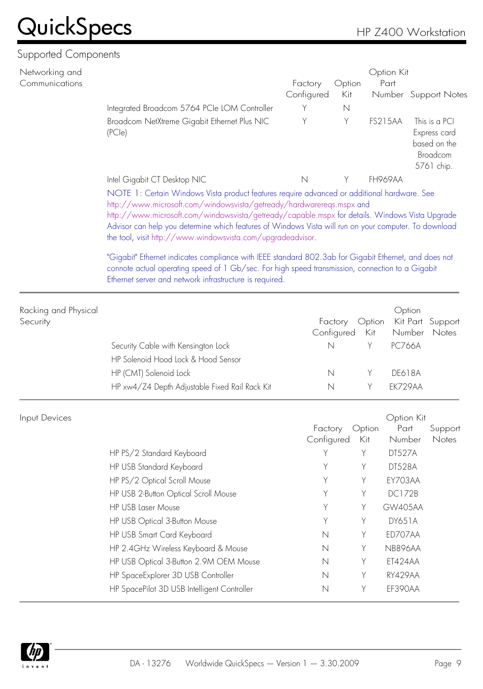 Quickspecs, Hp z400 workstation supported components | HP Z400 User Manual | Page 9 / 54