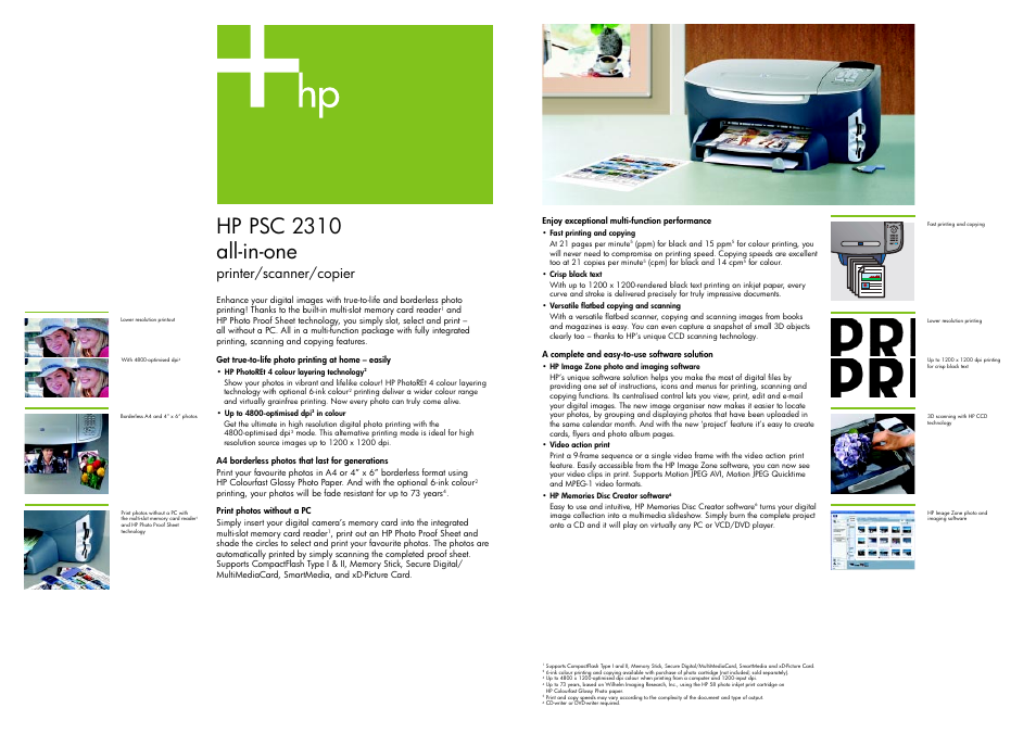 Hp psc 2310 all-in-one, Printer/scanner/copier | HP PSC-2310 User Manual | Page 2 / 2