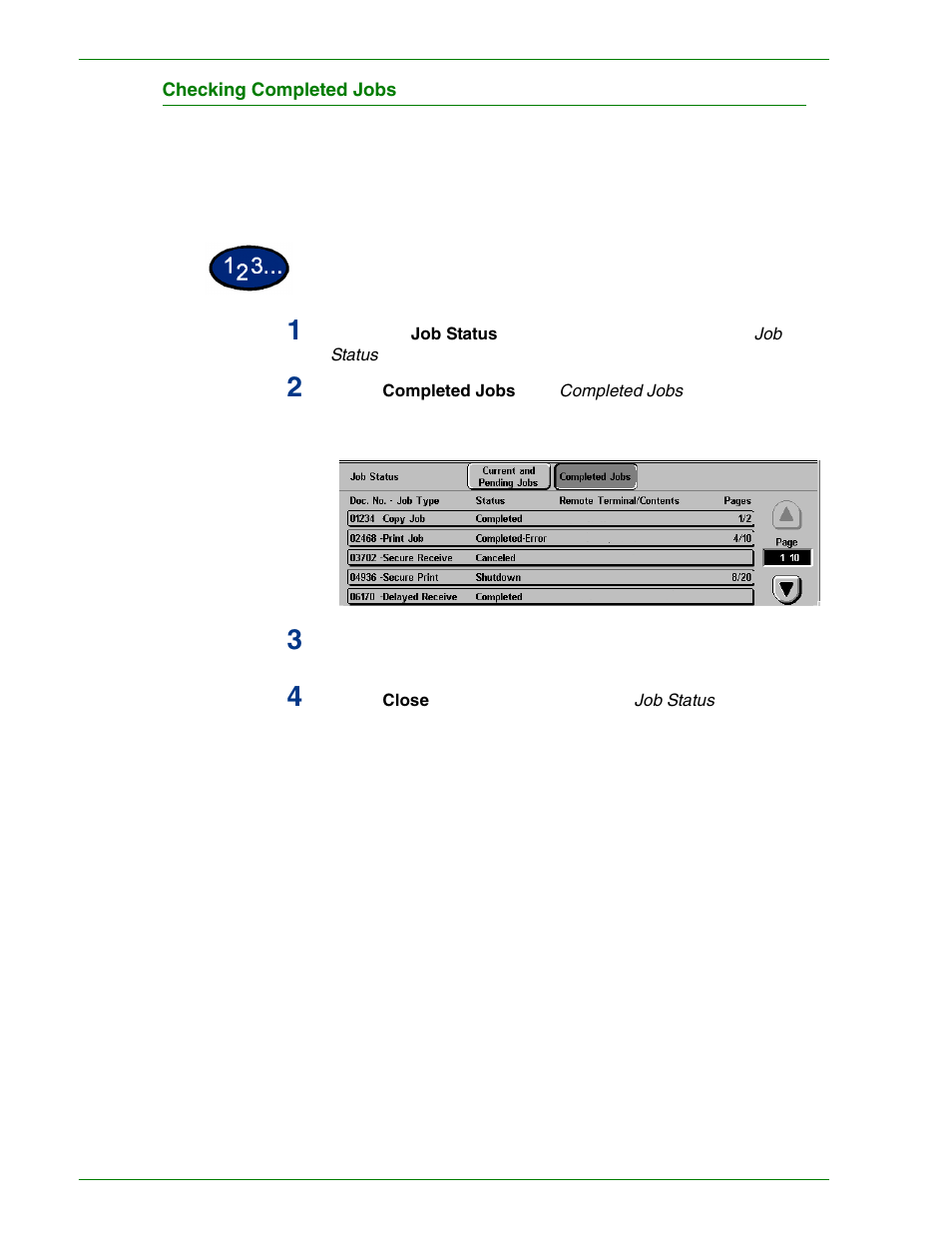 Checking completed jobs, Checking completed jobs 1–88 | HP 3535 User Manual | Page 106 / 268