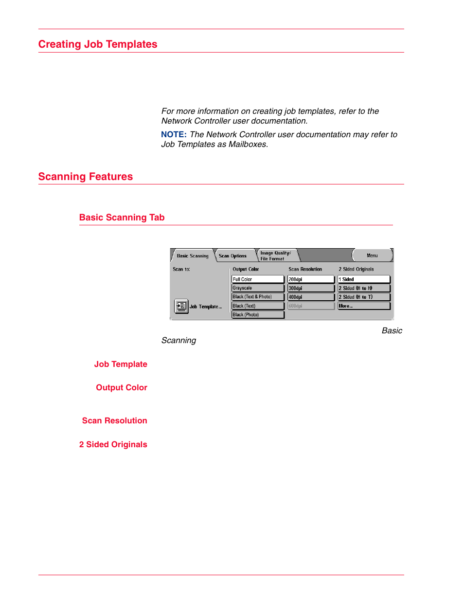 Creating job templates, Scanning features, Basic scanning tab | Creating job templates 3–4, Scanning features 3–4, Basic scanning tab 3–4 | HP 3535 User Manual | Page 116 / 268