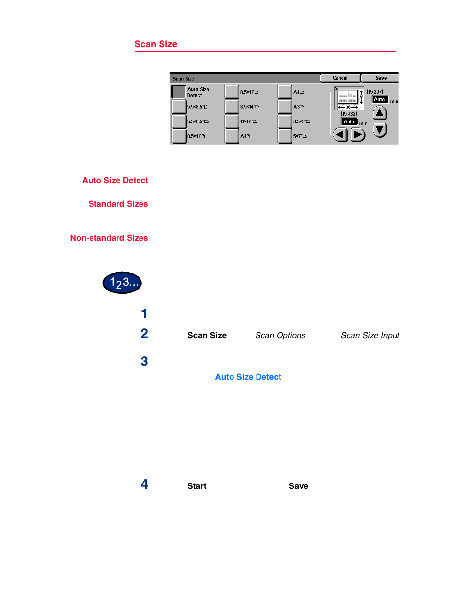 Scan size | HP 3535 User Manual | Page 124 / 268