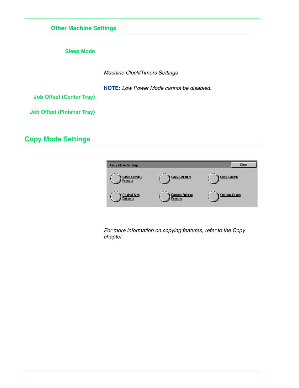 Other machine settings, Copy mode settings, Other machine settings 4–26 | Copy mode settings 4–26 | HP 3535 User Manual | Page 164 / 268