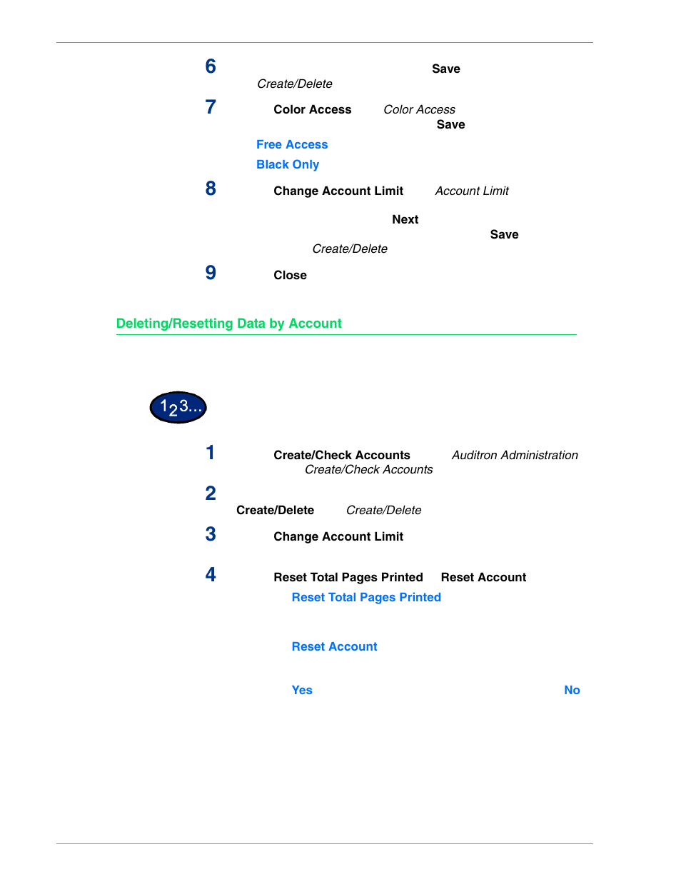 Deleting/resetting data by account, Deleting/resetting data by account 4–58 | HP 3535 User Manual | Page 196 / 268