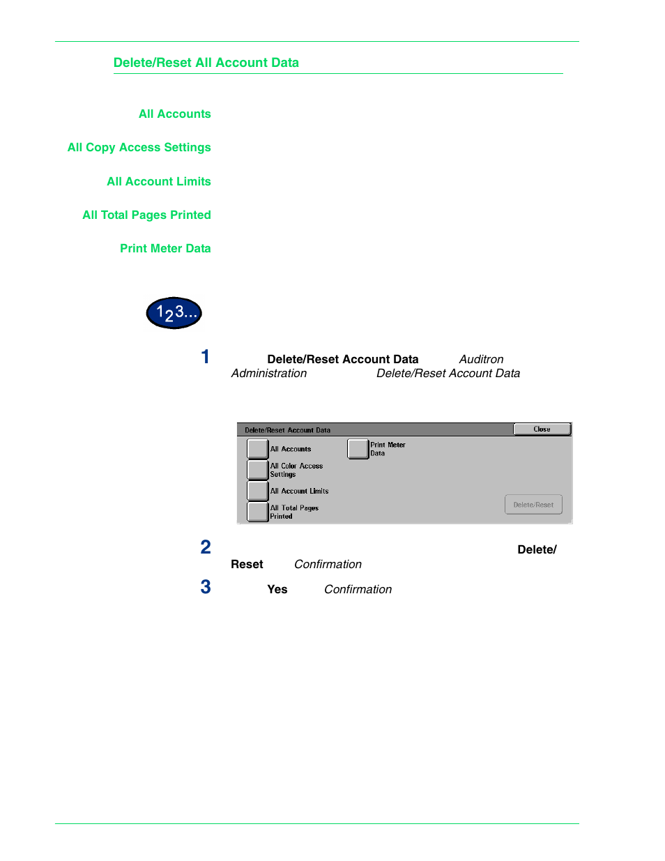 Delete/reset all account data, Delete/reset all account data 4–61 | HP 3535 User Manual | Page 199 / 268