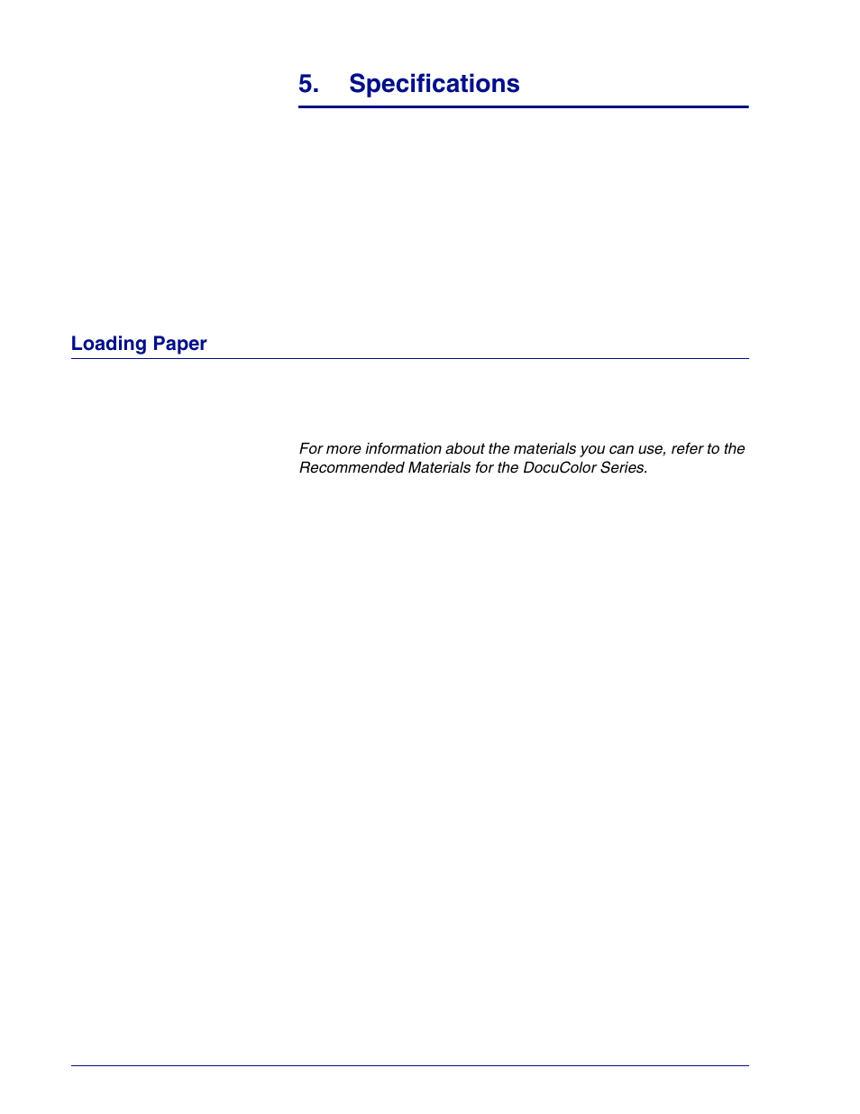 Loading paper, Specifications 5–1, Loading paper 5–1 | Specifications | HP 3535 User Manual | Page 201 / 268