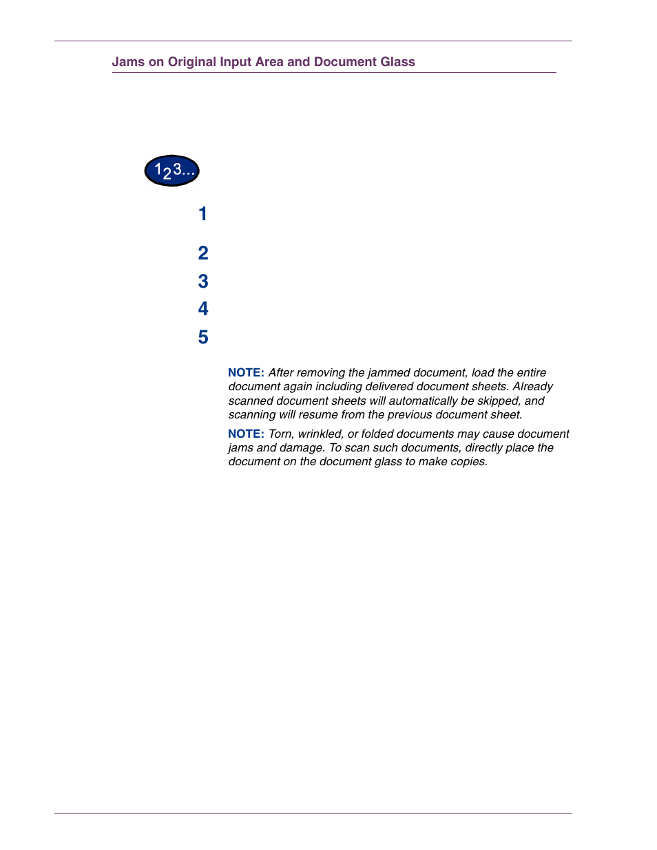 Jams on original input area and document glass, Jams on original input area and document glass 7–9 | HP 3535 User Manual | Page 243 / 268