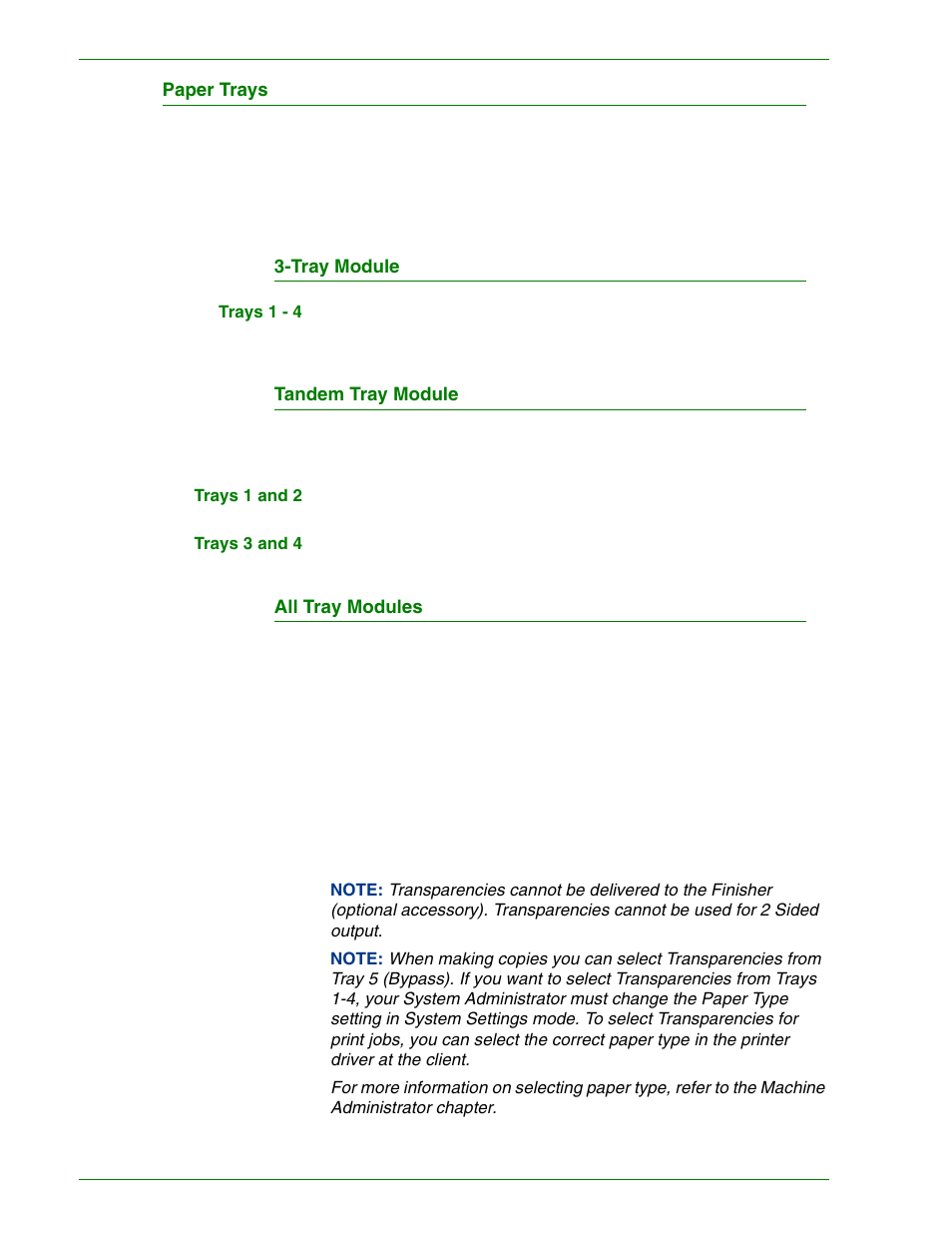 Paper trays, Tray module, Tandem tray module | All tray modules, Paper trays 1–9 | HP 3535 User Manual | Page 27 / 268