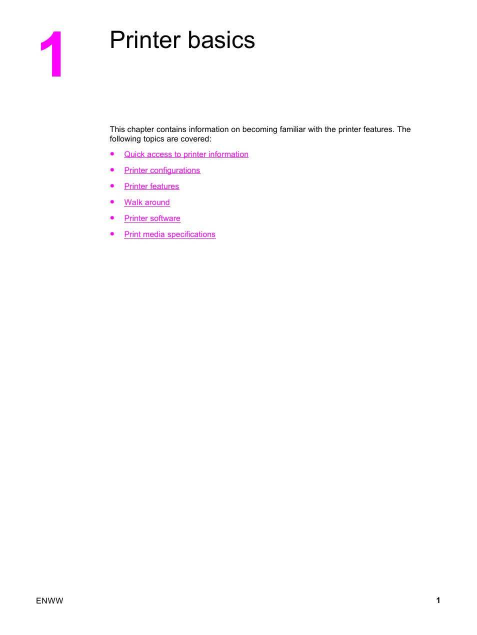 Printer basics, 1 printer basics | HP 3500 User Manual | Page 13 / 252