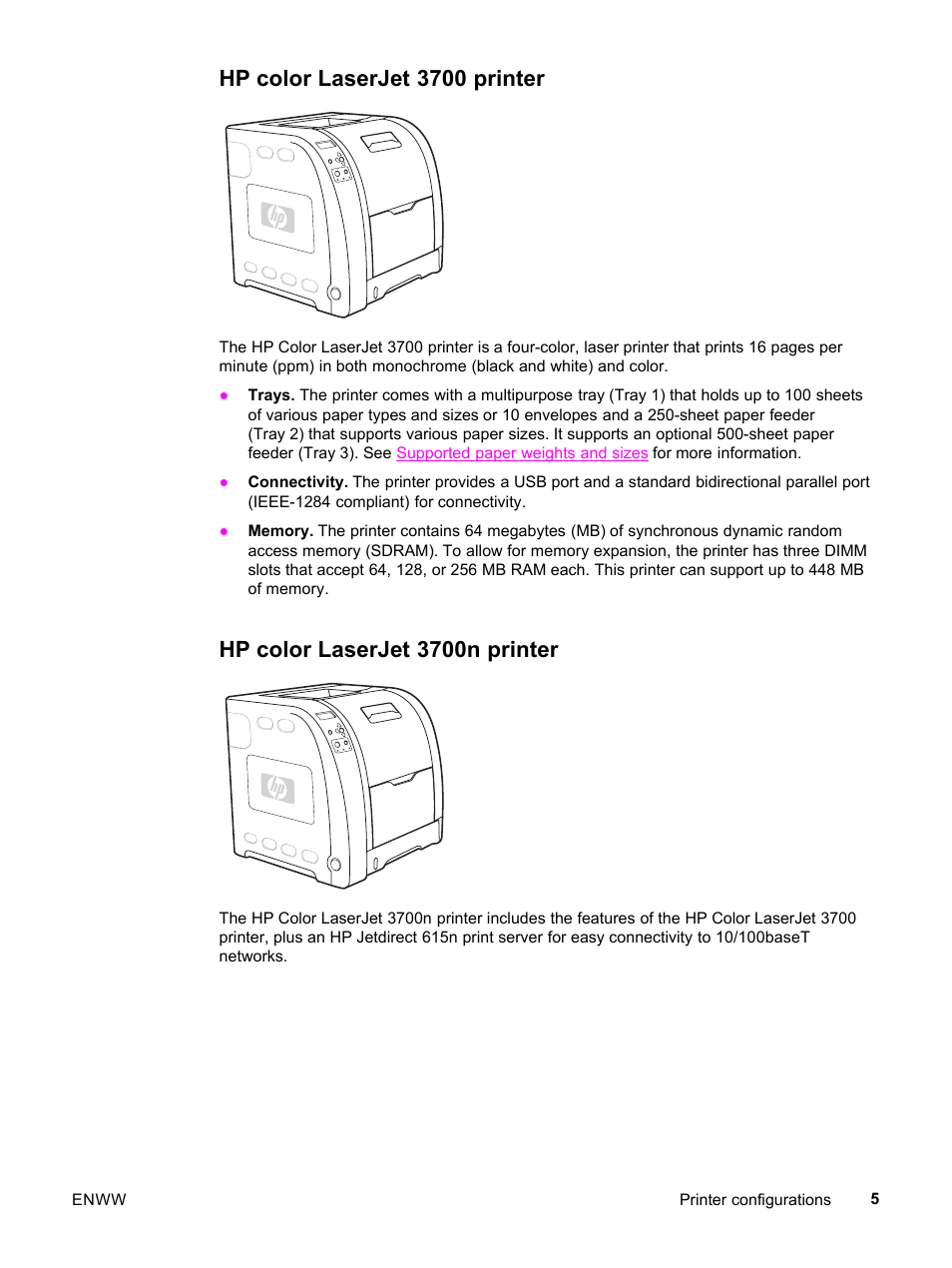 Hp color laserjet 3700 printer, Hp color laserjet 3700n printer | HP 3500 User Manual | Page 17 / 252