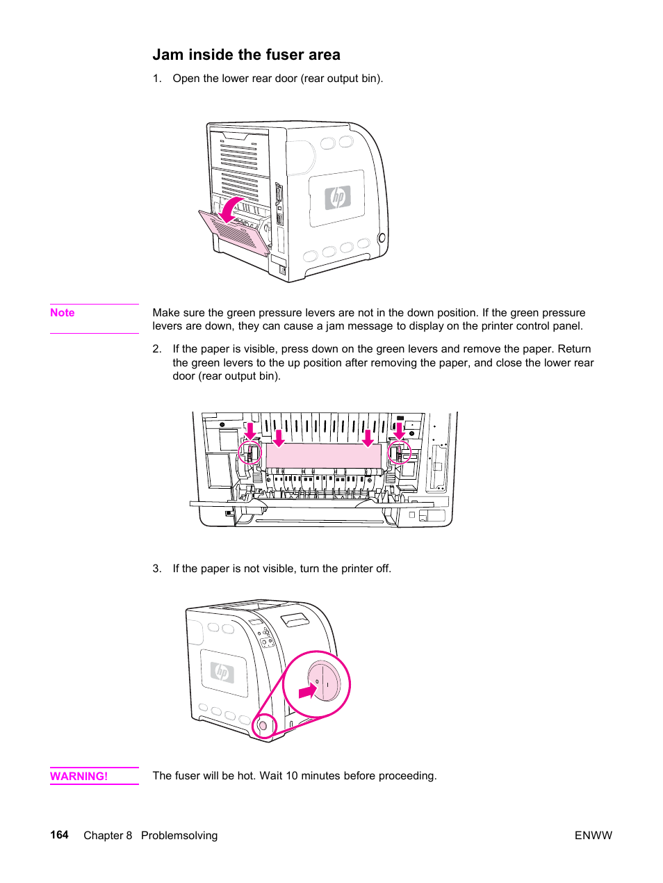 Jam inside the fuser area | HP 3500 User Manual | Page 176 / 252