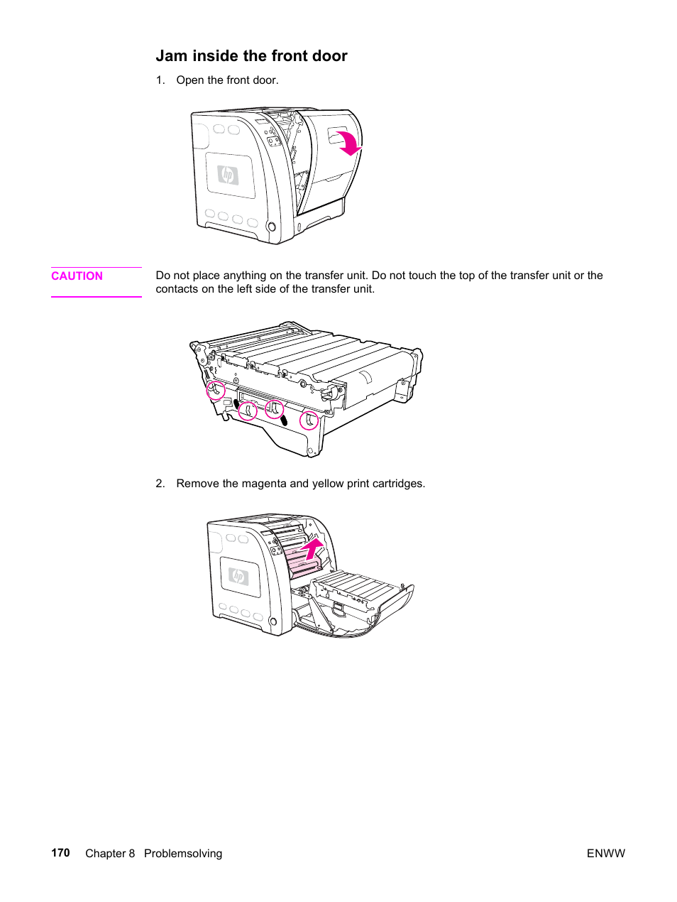 Jam inside the front door | HP 3500 User Manual | Page 182 / 252