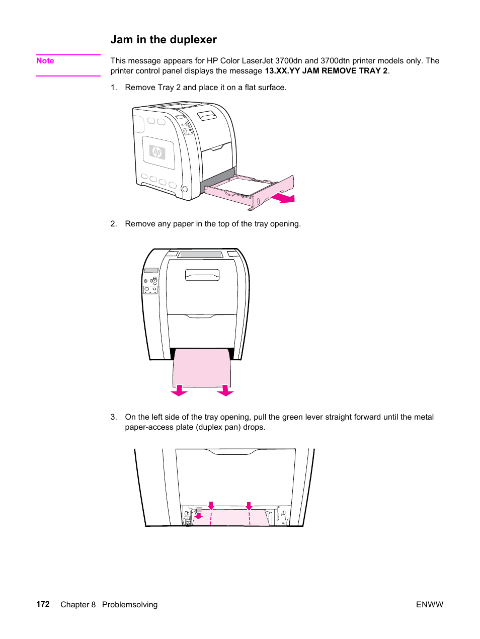 Jam in the duplexer | HP 3500 User Manual | Page 184 / 252
