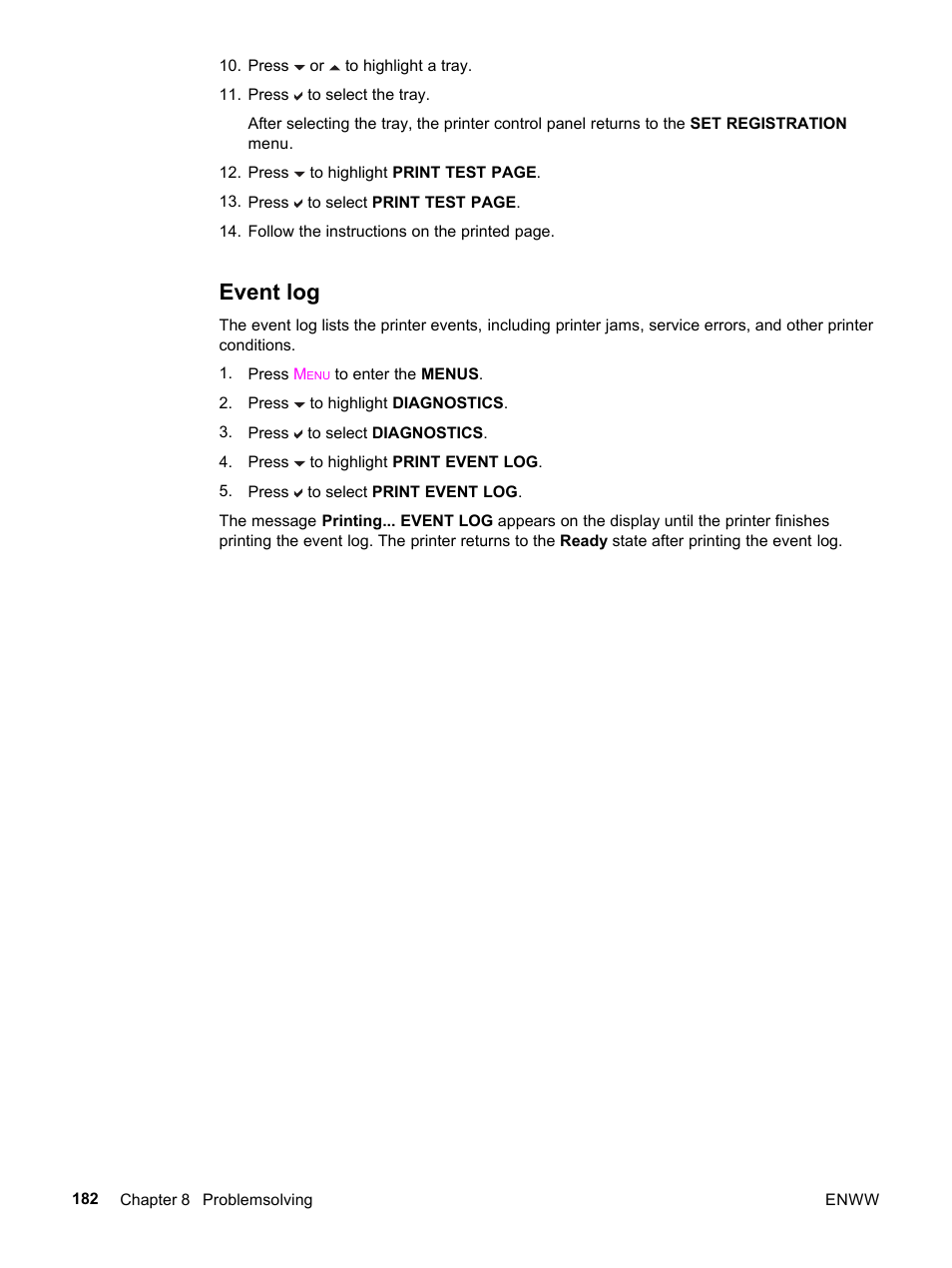 Event log | HP 3500 User Manual | Page 194 / 252