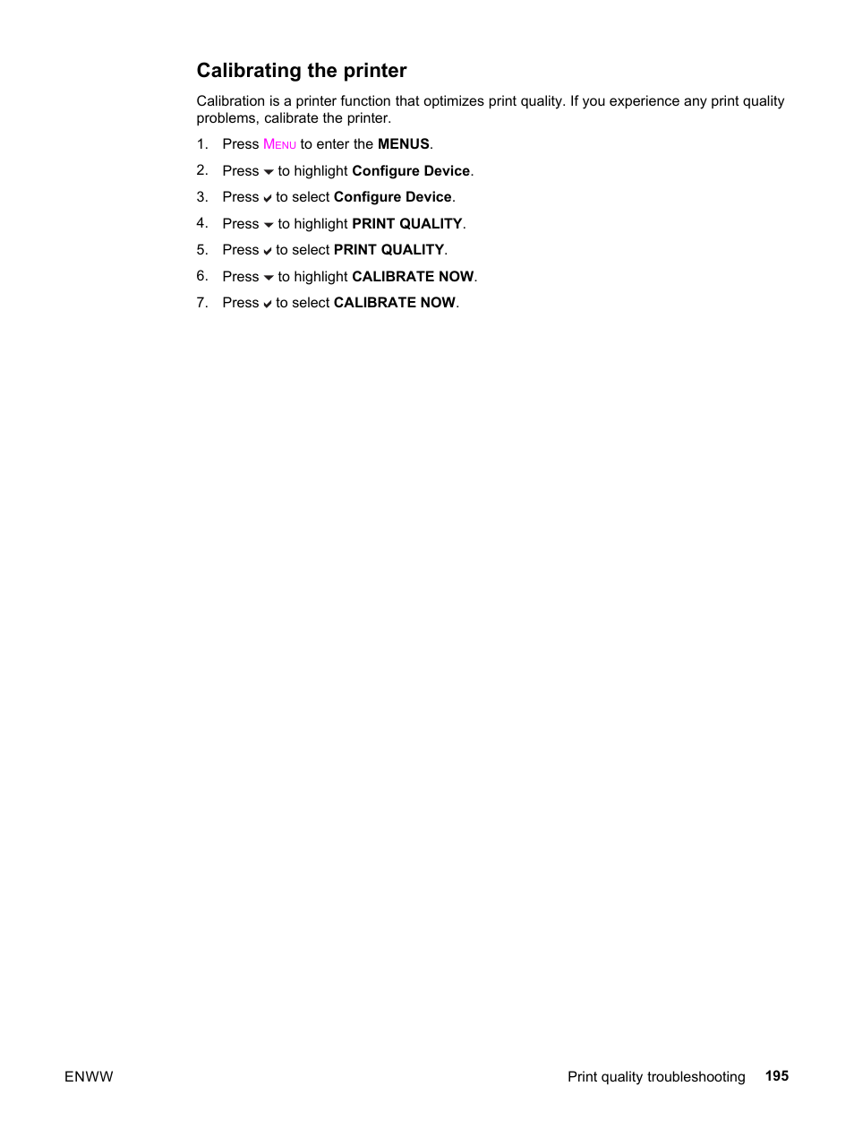 Calibrating the printer | HP 3500 User Manual | Page 207 / 252