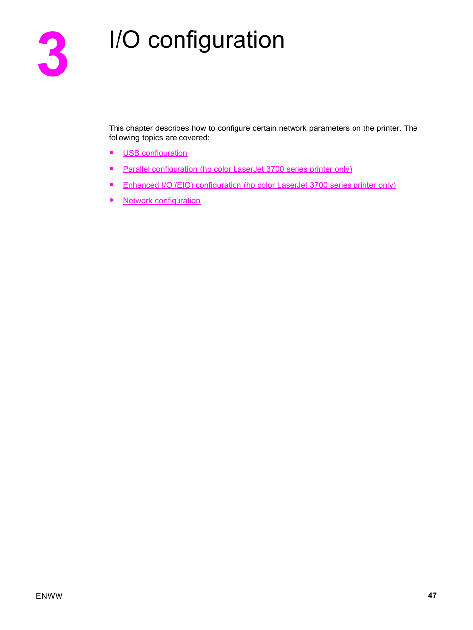 I/o configuration, 3 i/o configuration | HP 3500 User Manual | Page 59 / 252