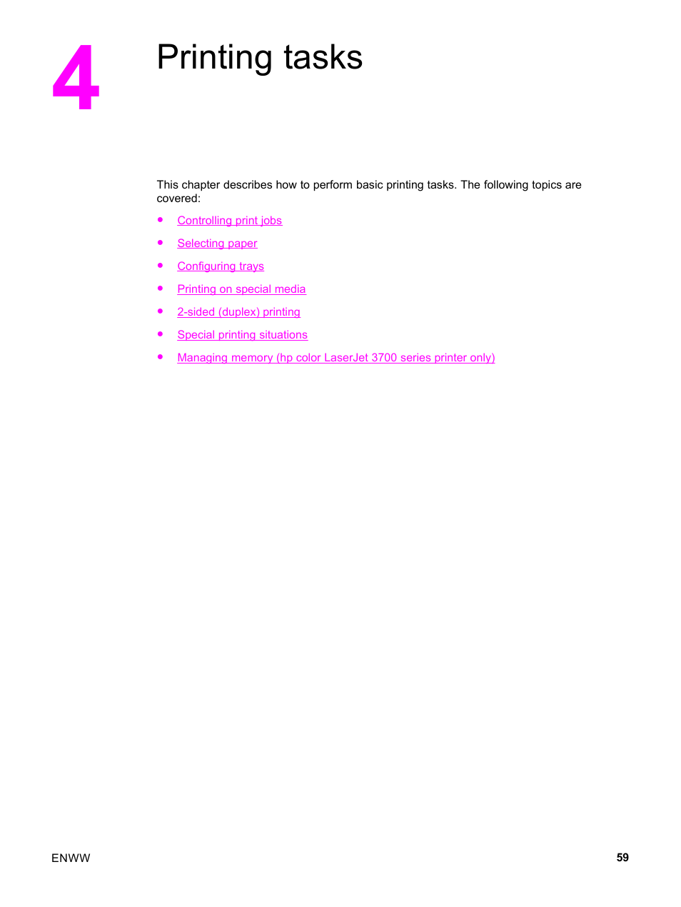 Printing tasks, 4 printing tasks | HP 3500 User Manual | Page 71 / 252