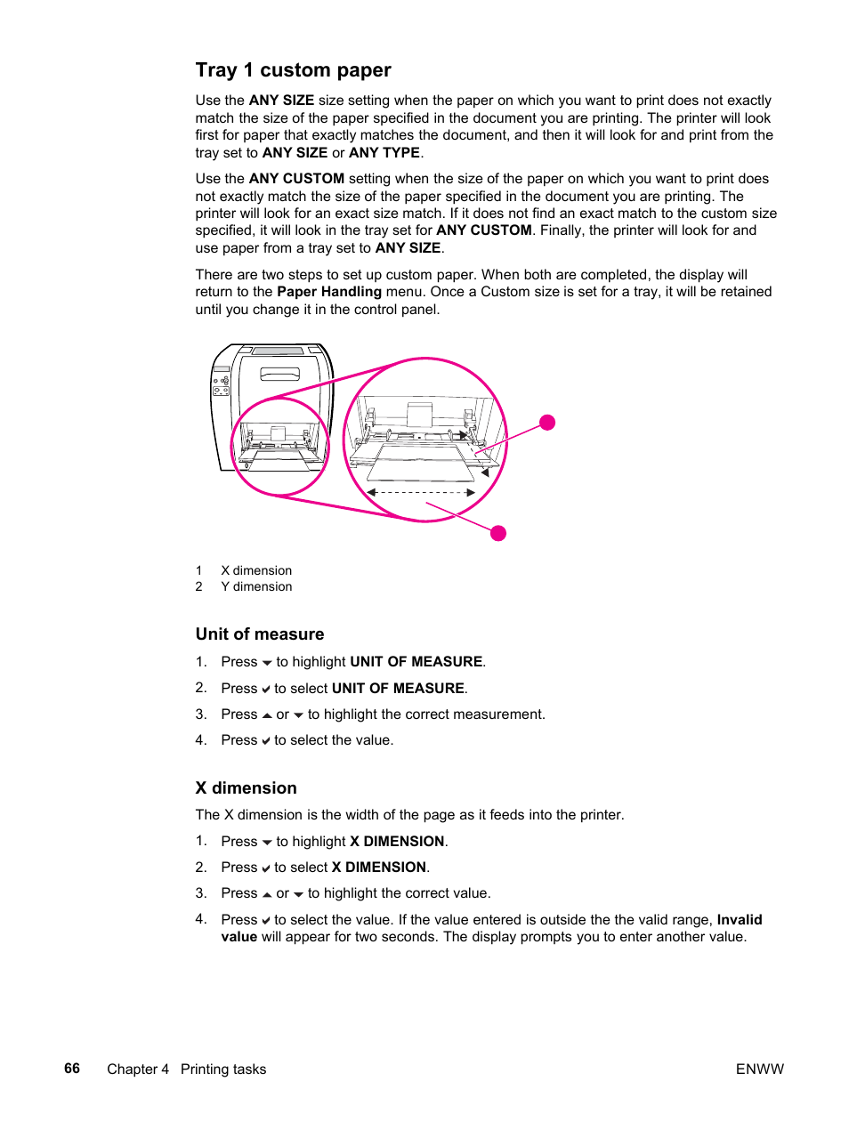 Tray 1 custom paper, Tray 1, Custom paper | HP 3500 User Manual | Page 78 / 252