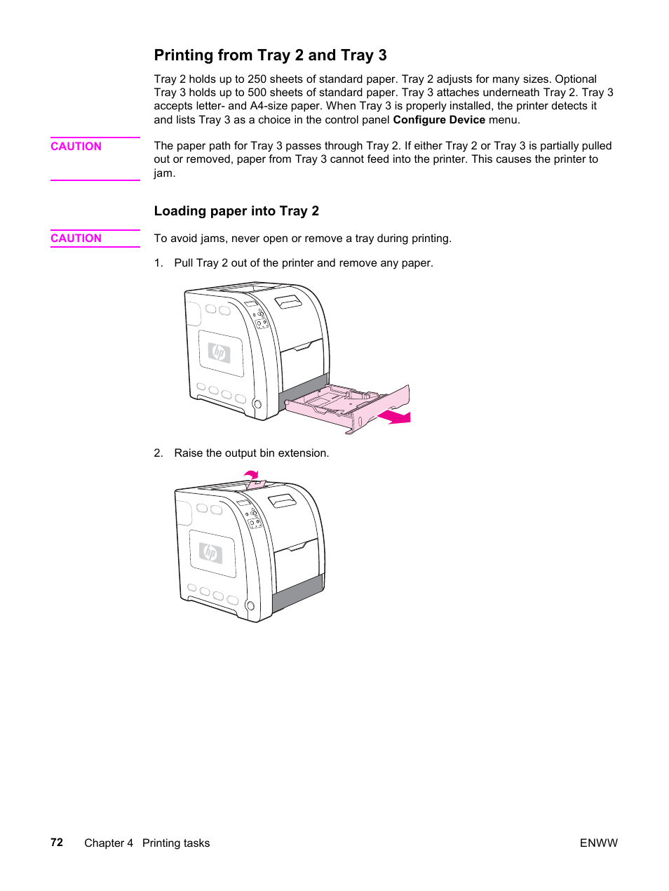 Printing from tray 2 and tray 3 | HP 3500 User Manual | Page 84 / 252