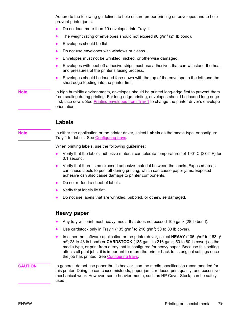 Labels, Heavy paper, Labels heavy paper | HP 3500 User Manual | Page 91 / 252