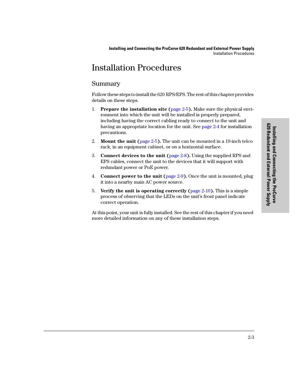 Installation procedures, Summary, Installation procedures -3 | Summary -3, Ures | HP 620 User Manual | Page 15 / 50