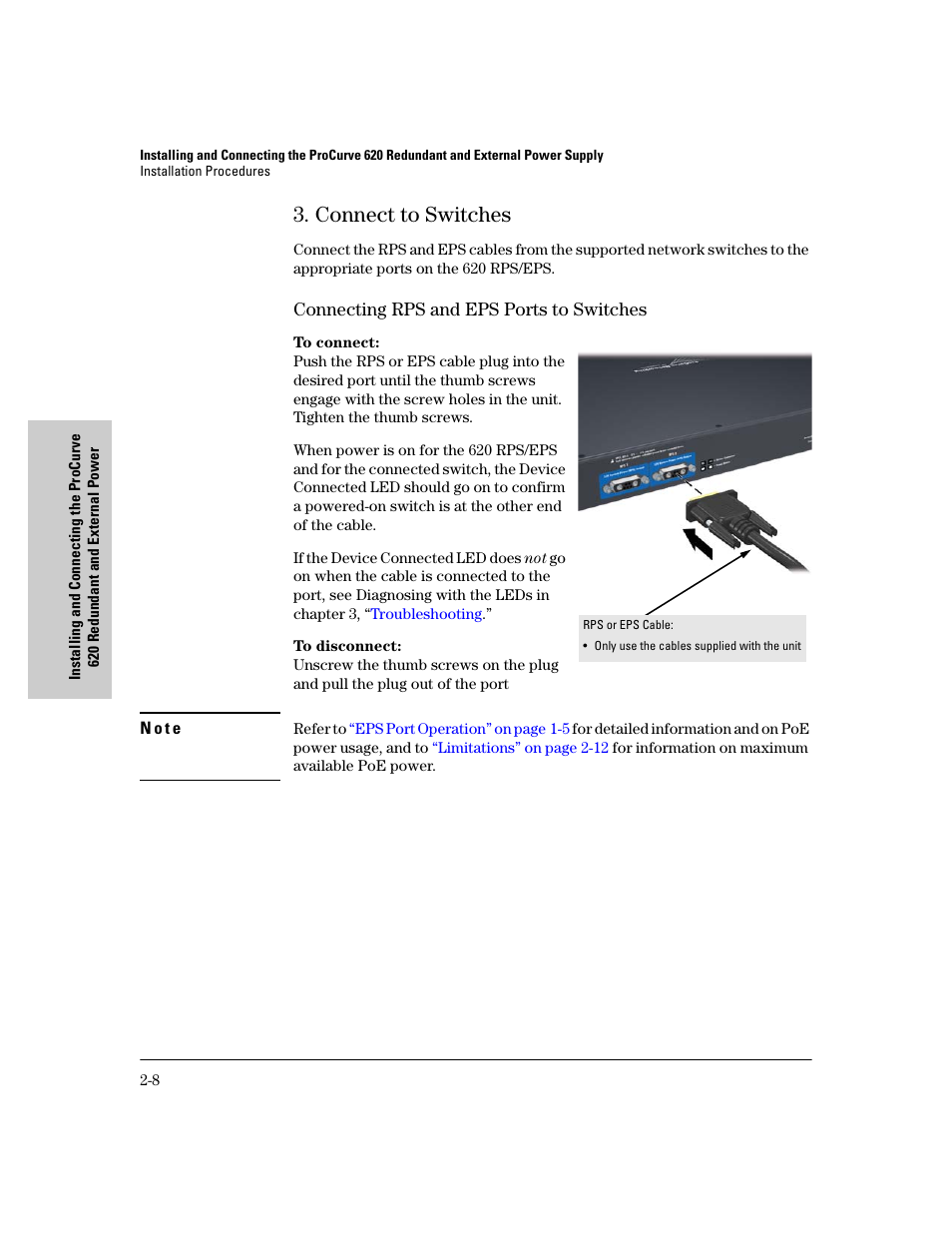 Connect to switches, Connecting rps and eps ports to switches, Connect to switches -8 | Connecting rps and eps ports to switches -8 | HP 620 User Manual | Page 20 / 50