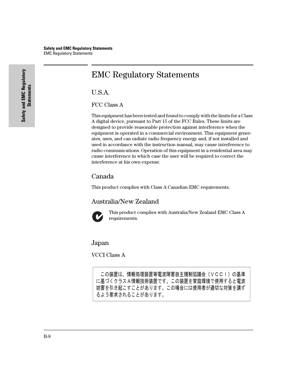 Emc regulatory statements, U.s.a, Canada | Australia/new zealand, Japan | HP 620 User Manual | Page 40 / 50