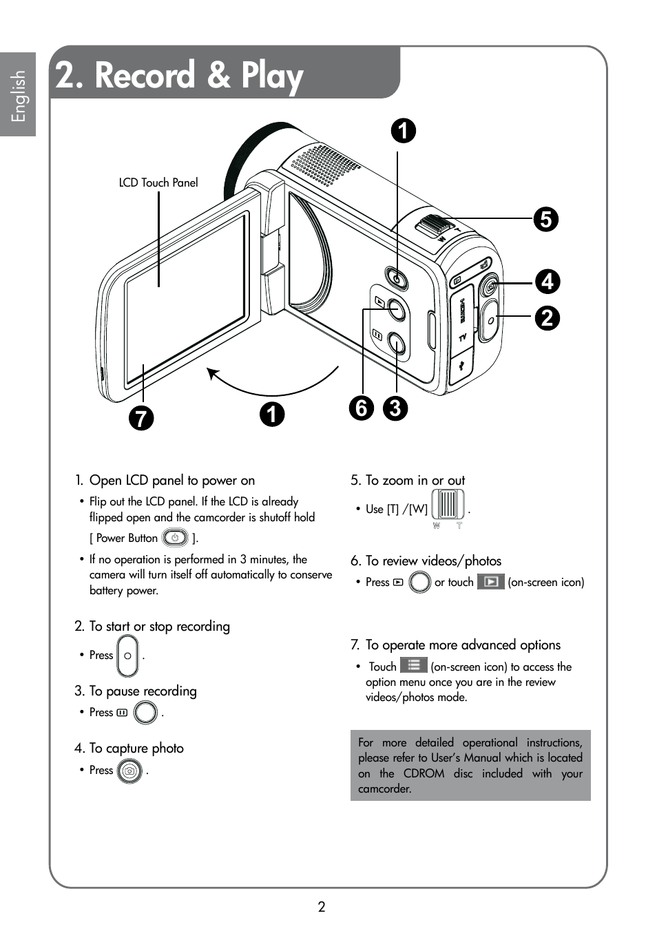 Record & play, English | HP T200 User Manual | Page 4 / 10