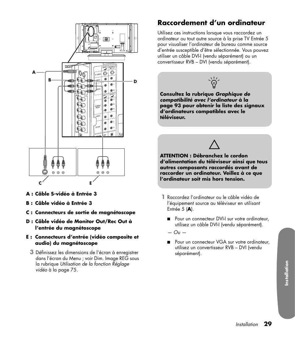 Raccordement d’un ordinateur | HP Pavilion LC3700N User Manual | Page 137 / 322