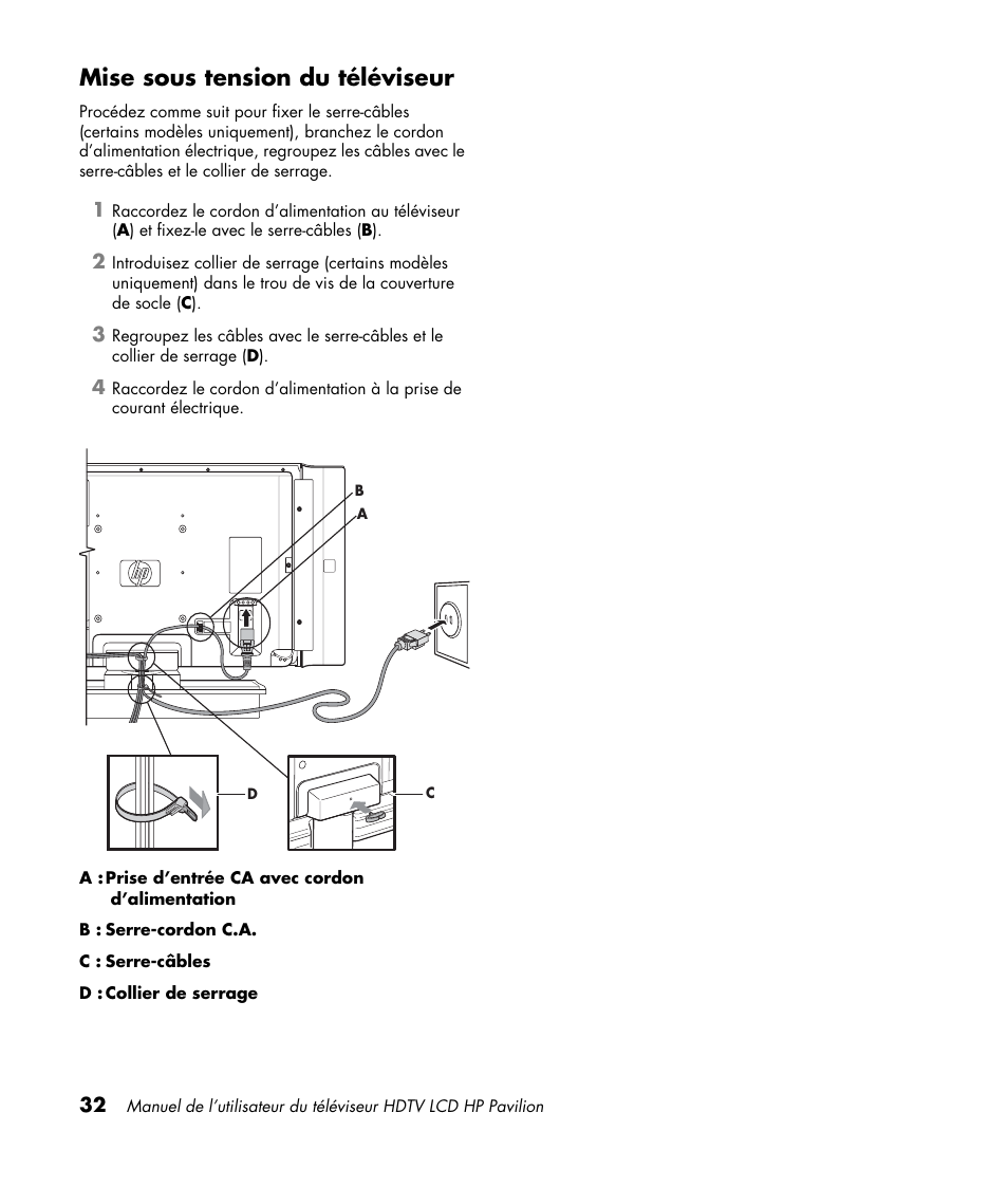 Mise sous tension du téléviseur | HP Pavilion LC3700N User Manual | Page 140 / 322