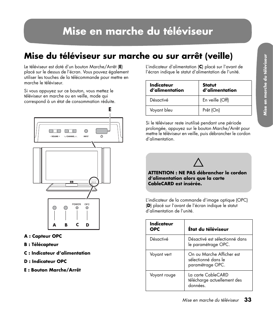 Mise en marche du téléviseur | HP Pavilion LC3700N User Manual | Page 141 / 322