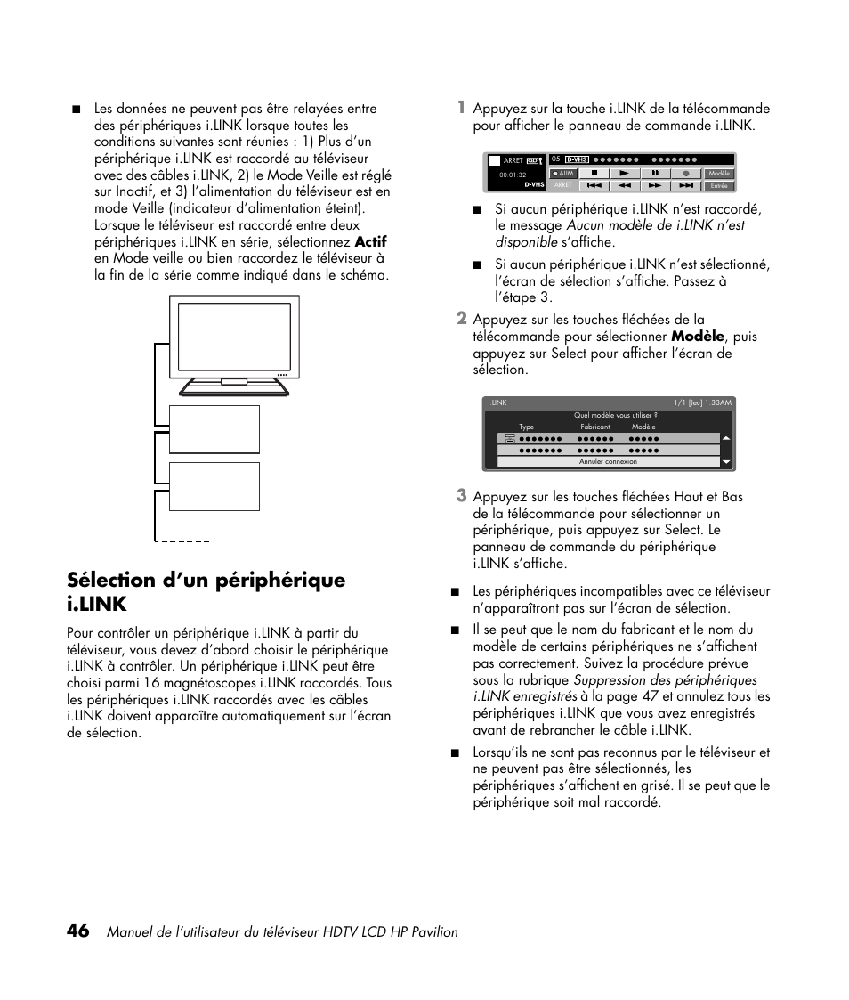 Sélection d’un périphérique i.link | HP Pavilion LC3700N User Manual | Page 154 / 322