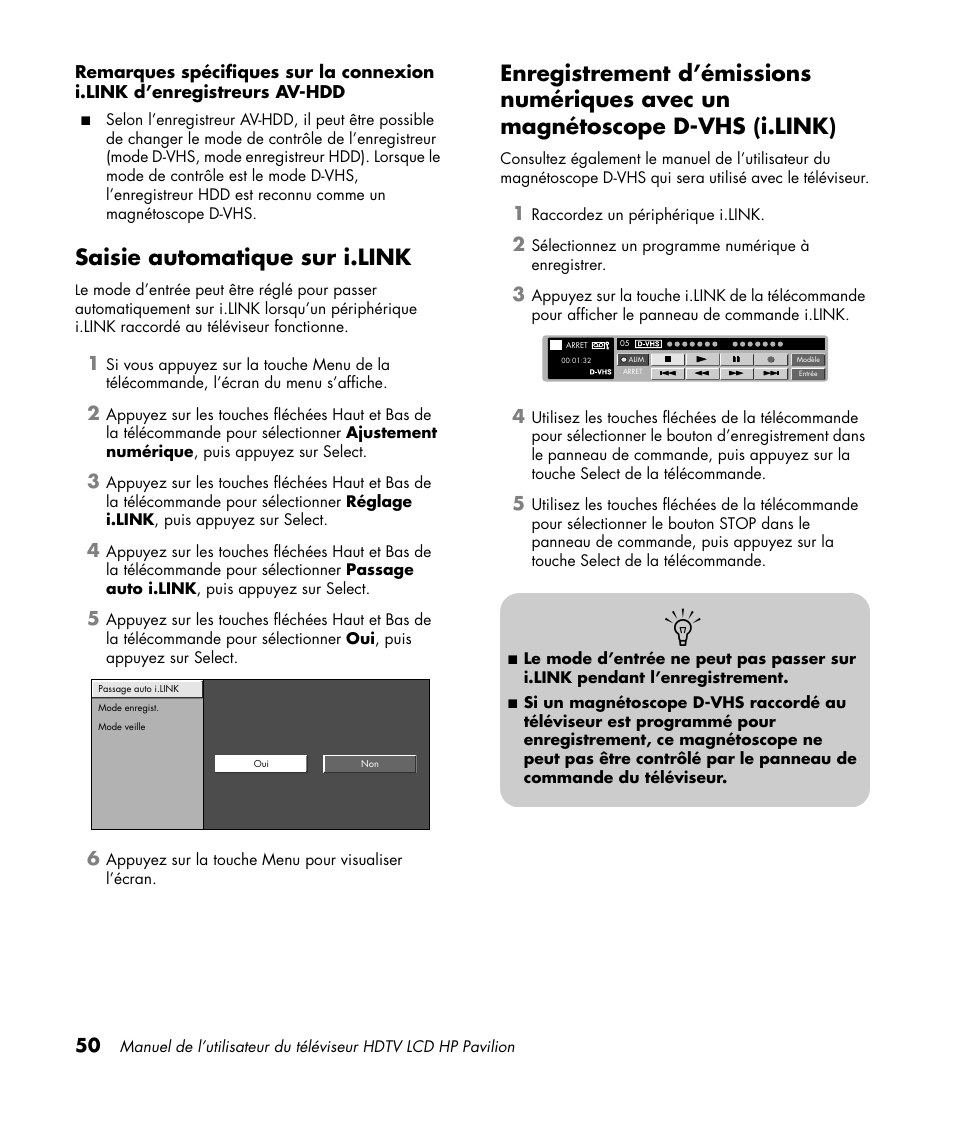 Saisie automatique sur i.link | HP Pavilion LC3700N User Manual | Page 158 / 322