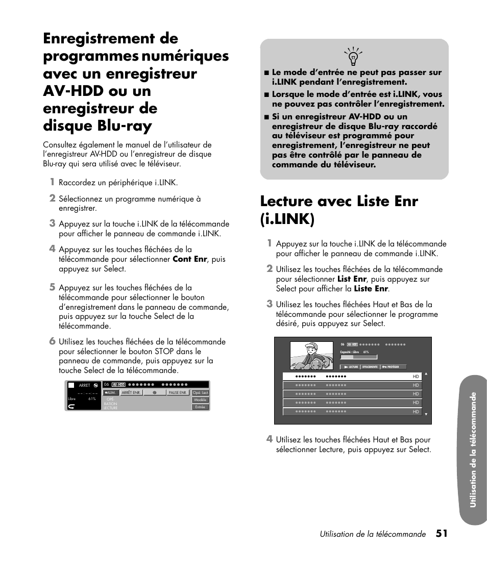 Lecture avec liste enr (i.link) | HP Pavilion LC3700N User Manual | Page 159 / 322