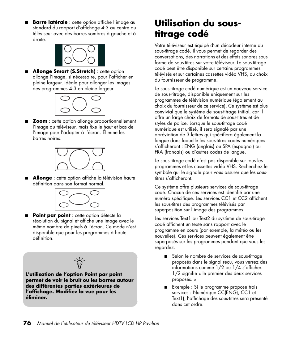 Utilisation du sous- titrage codé | HP Pavilion LC3700N User Manual | Page 184 / 322