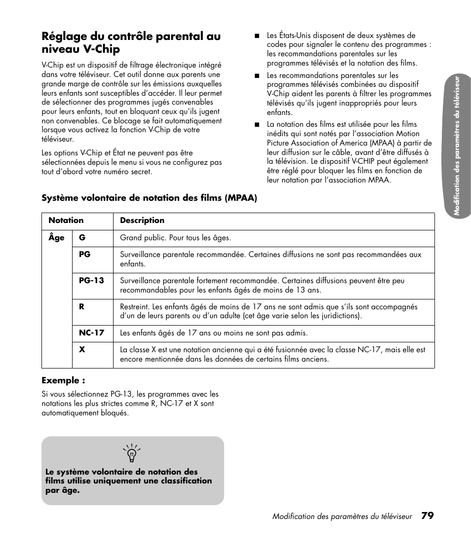 Réglage du contrôle parental au niveau v-chip | HP Pavilion LC3700N User Manual | Page 187 / 322